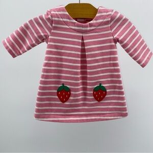 Baby Boden Pink/White Striped Strawberry Jersey Dress - Size 0-3m - Like New!